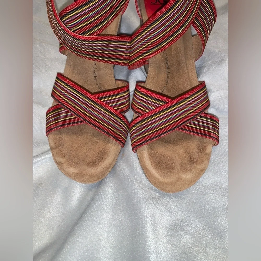 Sofft Cary red Colorful Strappy Wedge cork Sandals size 10 leather color summer